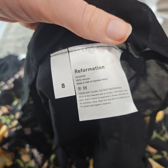 Reformation Jaden Floral Black Tie Shoulder Midi Marseille Dress Size 8 - Picture 6 of 7